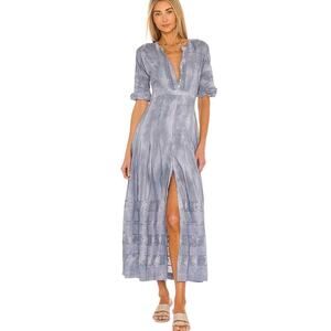 LoveShackFancy Dusty Blue Midi Dress with Front Slit